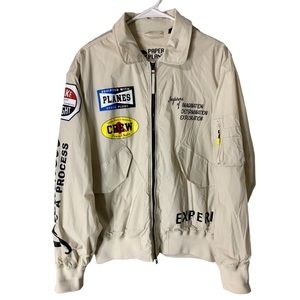 Men's Paper Planes Multiple Graphic Windbreaker Collared Jacket Size Medium.